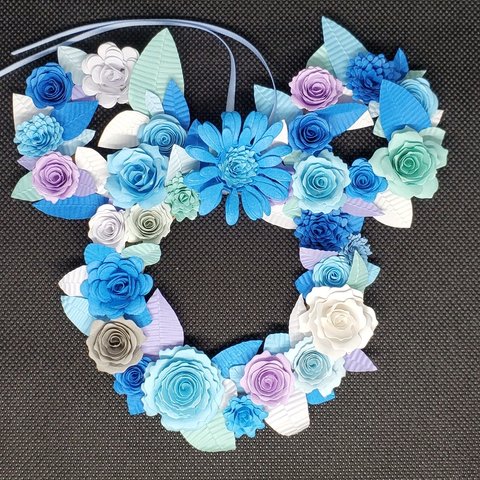 新作【ハンドメイド】flower wreath フラワーリース 青系  キャラ