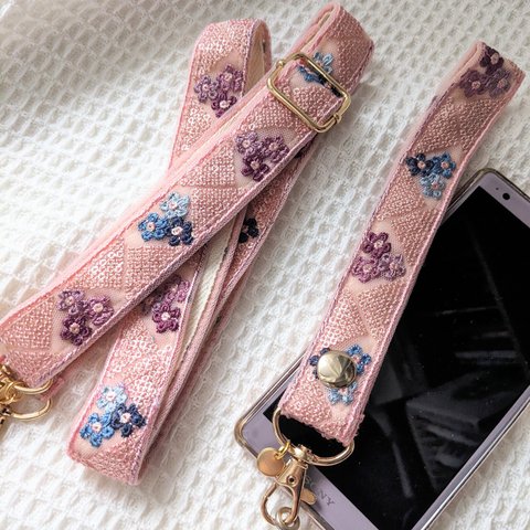 【限定セット】インド刺繍リボン 秋 セット スマホショルダーストラップ アームストラップ ギフト プレゼント 30代 40代 おしゃれ かわいい