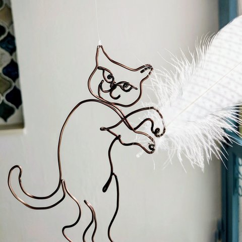 サンキャッチャー 鳥獣戯画 😺 モビール ネコ 和風 シンプル インテリア ねこ 猫 和室 寝室 羽
