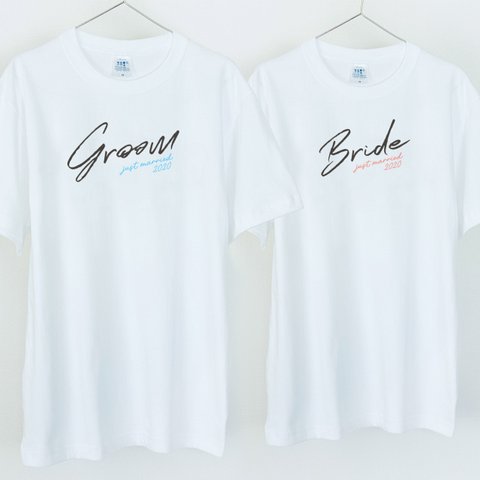 Groom and Bride 新郎新婦Tシャツ 2枚セット ウェディングフォトに ペア 結婚式 前撮りに_T037