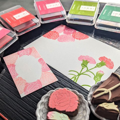 消しゴム はんこ　カーネーション セット　Eraser stamp Carnation set