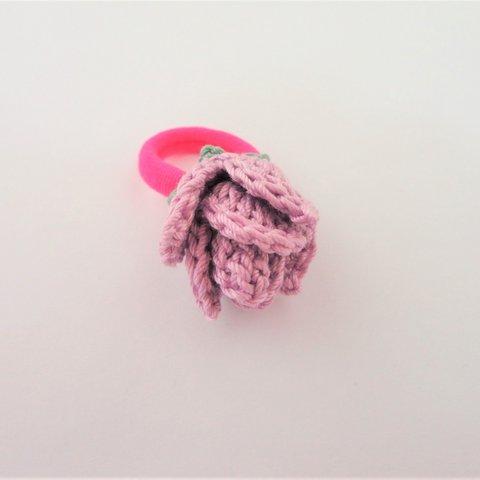 コロンと丸いバラのヘアゴム*PU*レース編み