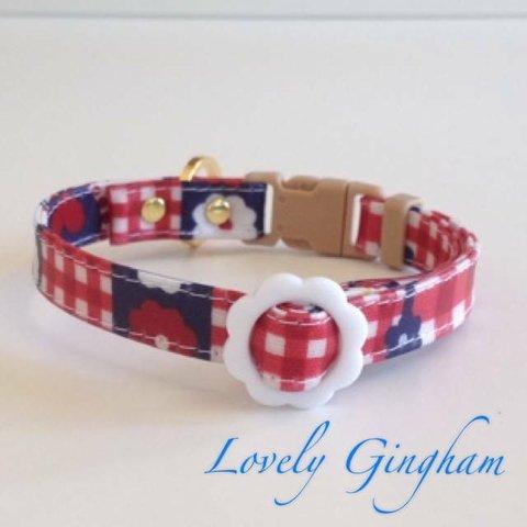 パピー用首輪　Lovely Gingham　レッド