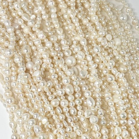 淡水パール バロック ホワイト 白 1連 サイズmix 本真珠 パーツ p066