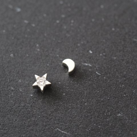 White 星＆三日月 ピアス イヤリング シルバー925