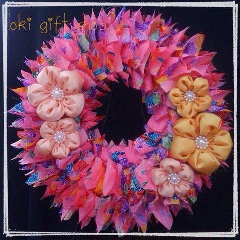 沖縄紅型柄リース Okinawan Style Wreath