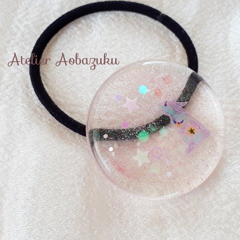 ゆめかわうさぎ ハンガリー刺繍柄 サークルヘアゴム　レジン