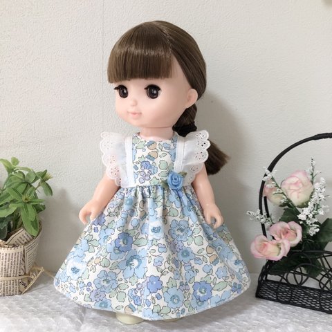 ソランちゃん　メルちゃんリバティワンピース👗ブルー