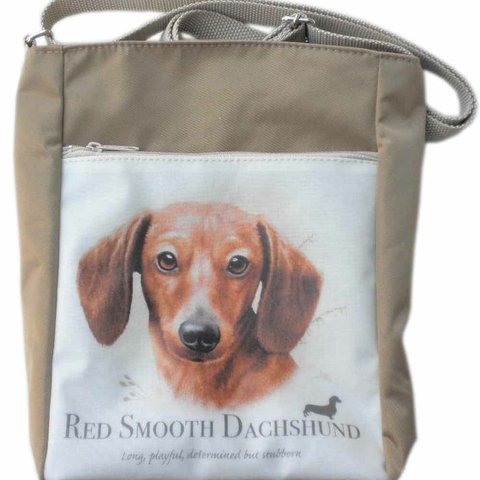 ダックスフンド レッド 犬柄 グッズ 雑貨 usaコットン ショルダーバッグ  ミニ ポシェット ペットボトル