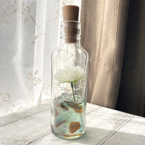 sea flower シーグラスボトルランプ　ホワイトマム