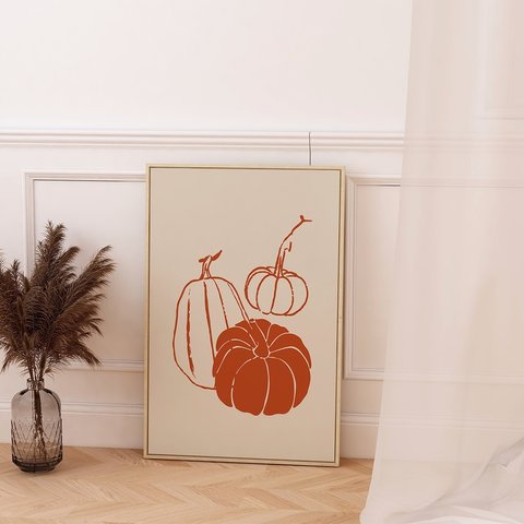 秋の紅葉のポスター / i1551 /  秋の収穫　かぼちゃや名言　水彩画　インテリアポスター