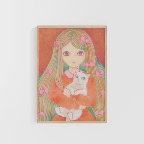 「少女と猫」日本画【デジタルダウンロード商品】