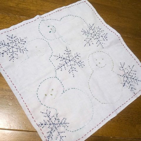 雪だるまの刺し子ふきん