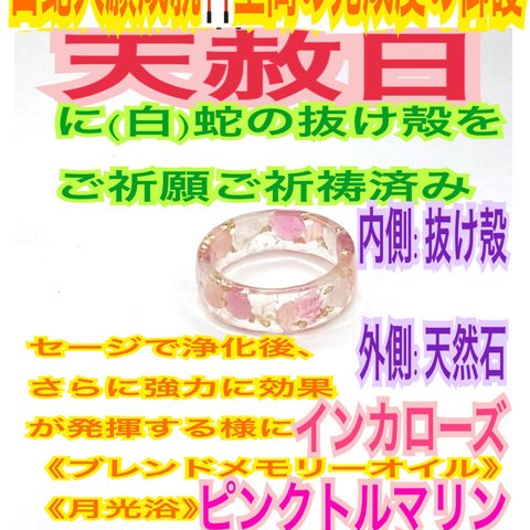 3〜27号の中からご希望のサイズを１体発送❤️白蛇の抜け殻✨恋愛運✨Ａ3ピンクトルマリン✨ローズクォーツ✨インカローズ✨リング✨ 御神環✨メモリーオイル✨チャクラ✨白蛇の指輪お守り【天赦日ご祈祷済み】