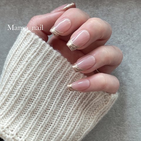 Mirror french × pink gradation nail tip