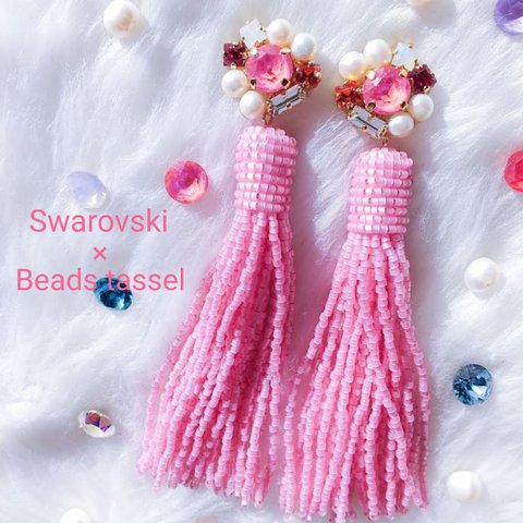 Swarovski × beads tassel earring