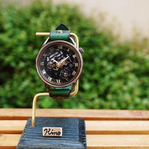 メカニックブラック　AT　グリーン　真鍮　手作り腕時計