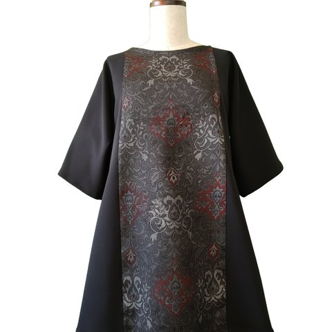 着物リメイク シルバー糸入りダークカラーチュニック　SILVER×DARK COLOR×TUNIC