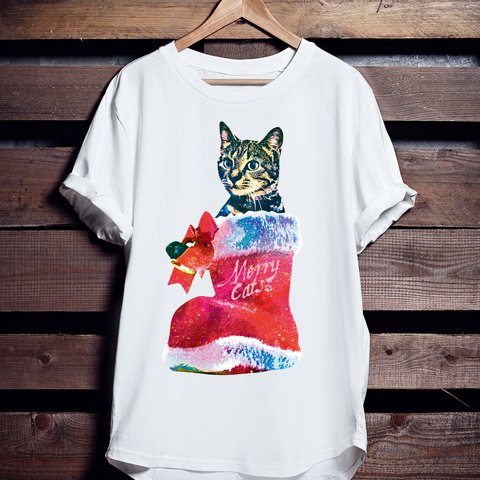 クリスマスねこTシャツ「Merry Cats」