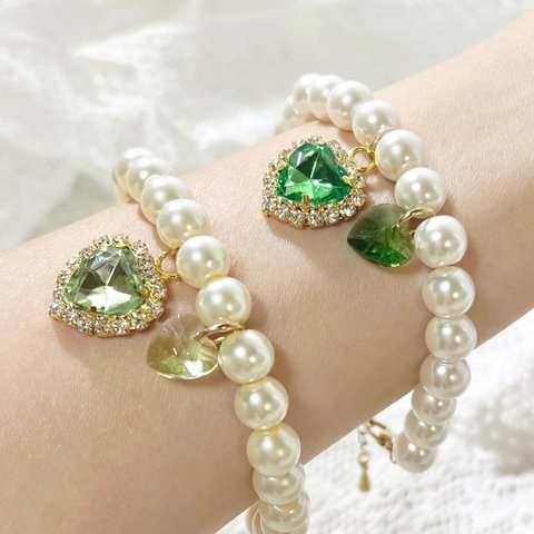 Heart perl bracelet《ライトグリーン》