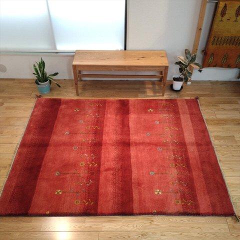 新規入荷】ペルシャ　ギャッベ　リビング　195x150cm　花　茜色