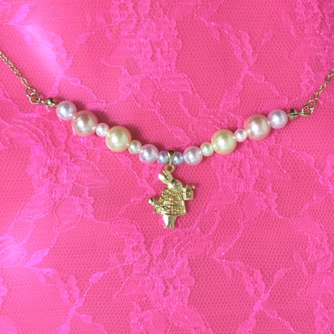 Rabbit and color Pearl  Necklace