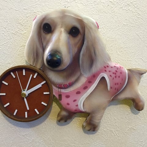 ワンちゃん時計　3D リアル 立体 オーダー　ペット　時計　似顔絵　愛犬　犬グッズ　壁掛時計　かわいい時計　似顔絵時計　立体時計　手作り時計　送料無料　プレゼント　サプライズ