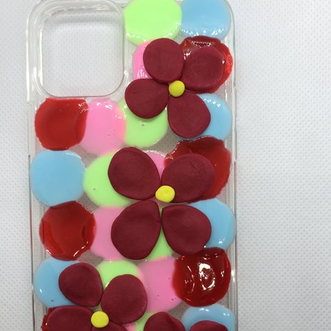 赤いフラワーカラフル水玉のiPhoneケース