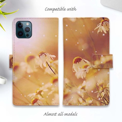 iPhone15/iPhone15Pro/iPhone15Plus/iPhone15ProMax/iPhone14/iPhone14Pro/手帳型ケース 花柄 逆光の花畑