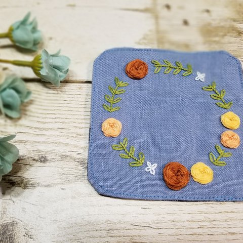 刺繍コースター【薔薇】💛