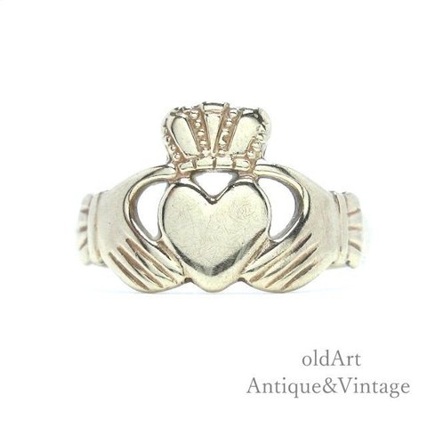 アイルランド製ヴィンテージ伝統的な指輪Claddagh Ringクラダリングホールマーク刻印【9金無垢/9CTゴールド】【8号】【M-15485】＠