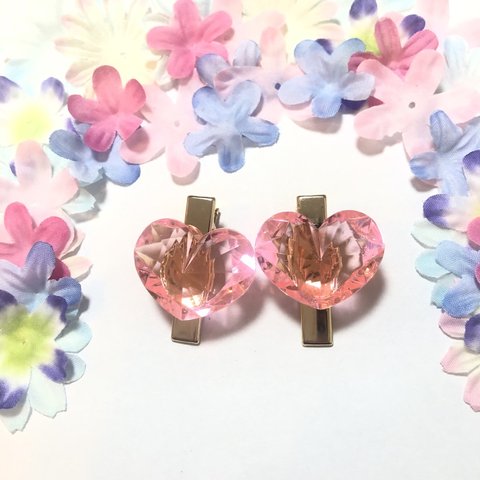 ピンクハートストーンヘアクリップ