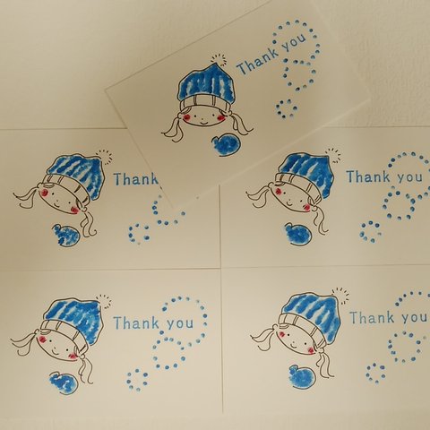 完成品⭐手書きメッセージカード　5枚　クリスマス　手描き　かわいい　名刺サイズ　誕生日カード　サンキューカード　犬　ありがとう　名言