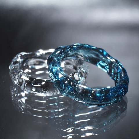 ガラスの氷　Blue Stardust Ring & Clear Glass Ring（２点セット）【YASUDA GLASS】