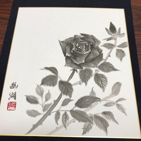 薔薇の水墨画