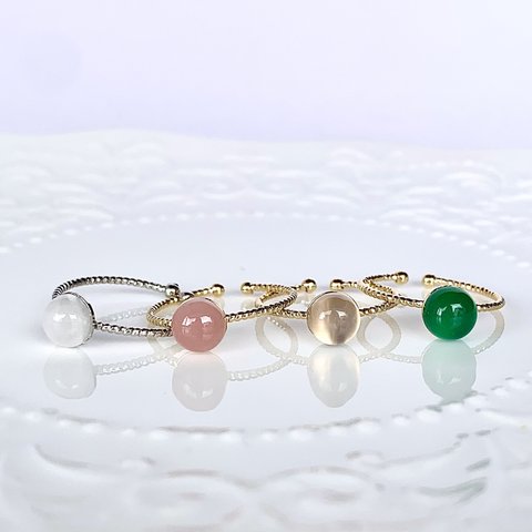 【10%OFF】4個セット　❇︎ 天然石のリング ❇︎ 　Minette☆春夏秋冬 ❇︎ フリーサイズ 指輪 ❇︎　