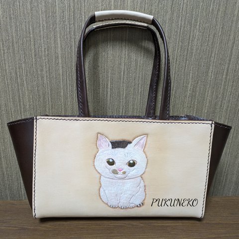 猫バッグ　ハンドバッグ　レザーカービング　本革