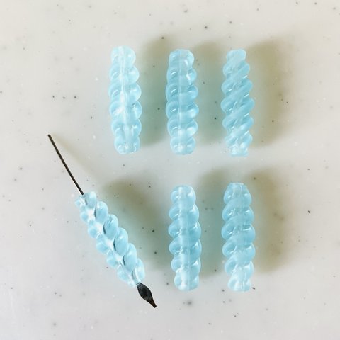 Vintage Frost Blue Spiral Tube Beads 