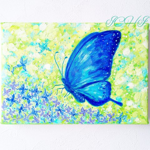 油絵　Blue butterfly