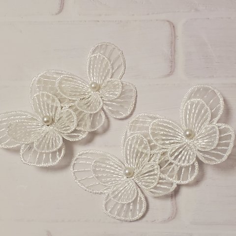 【受注製作品】再販♡No.1 ハンドメイド 2個セット バタフライレースパールヘアクリップベビーキッズレディース