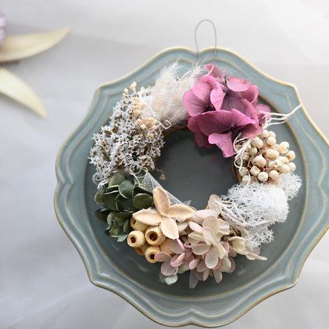 flower wreath＊white-purple＊小さな手のひらリース