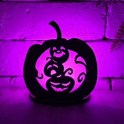 Halloweenかぼちゃランプ　『かぼちゃ３兄弟』　七色に変化するLEDキャンドル付き
