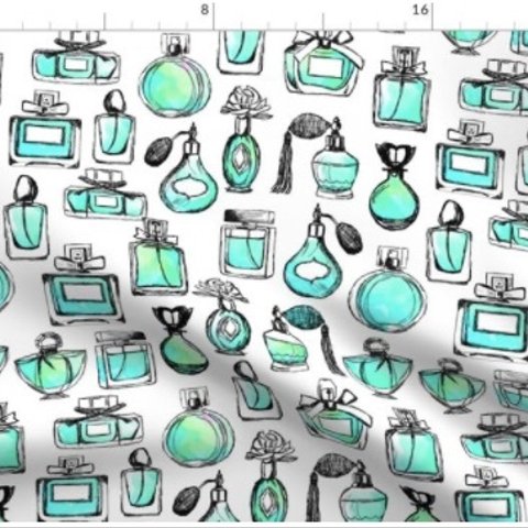 香水瓶柄 コスメ柄 宝石柄 香水瓶 パフュームボトル 手芸 生地 輸入生地 布 布地 コットン 綿 ハンドメイド