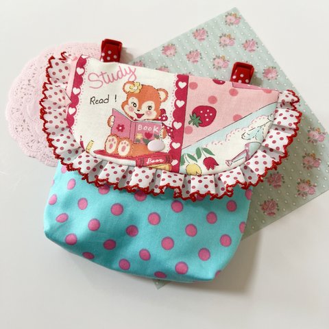 フリルが可愛い移動ポケット☆移動ポーチ☆ティッシュケース☆昭和レトロ☆ゆめかわ