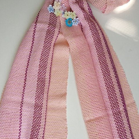 手織りのストール   桜色