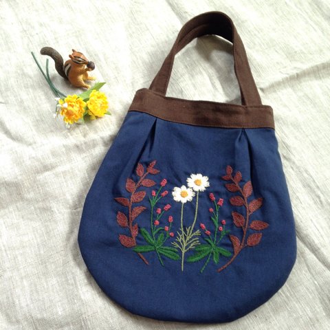  刺繍ミニバック『garden』 紺