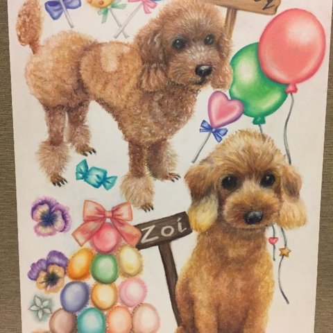 期間限定✨お試し価格2匹愛犬愛猫の似顔絵チョークアートオーダーボードA3サイズ