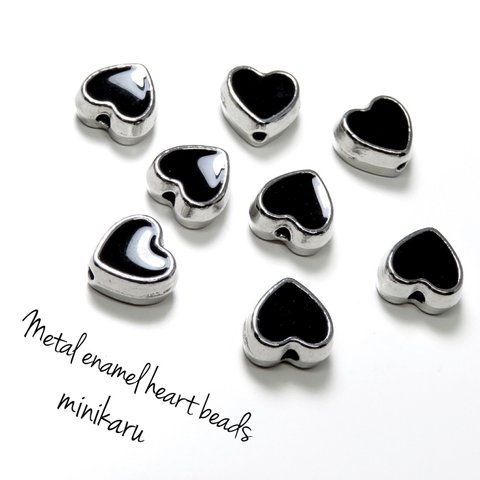 増量❤︎Black(10個)Metal enamel heart beads