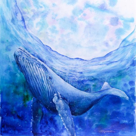 絵画 絵 アートパネル アート art インテリア インテリアパネル 雑貨 ロココロ 縁起画 くじら クジラ 鯨 海 アニマル 動物 : 平田 幸大 作品名 : 光の下