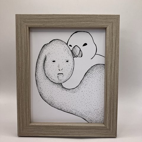 鳥とヒト(原画、額付き)